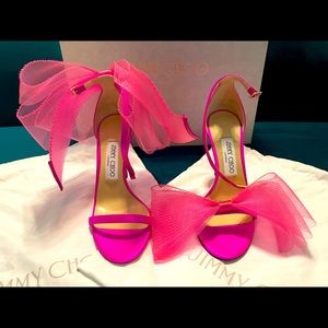 Jimmy Choo Bow Aveline Ankle Strap Sandals Fuchsia pink EU size 37/ US size 7